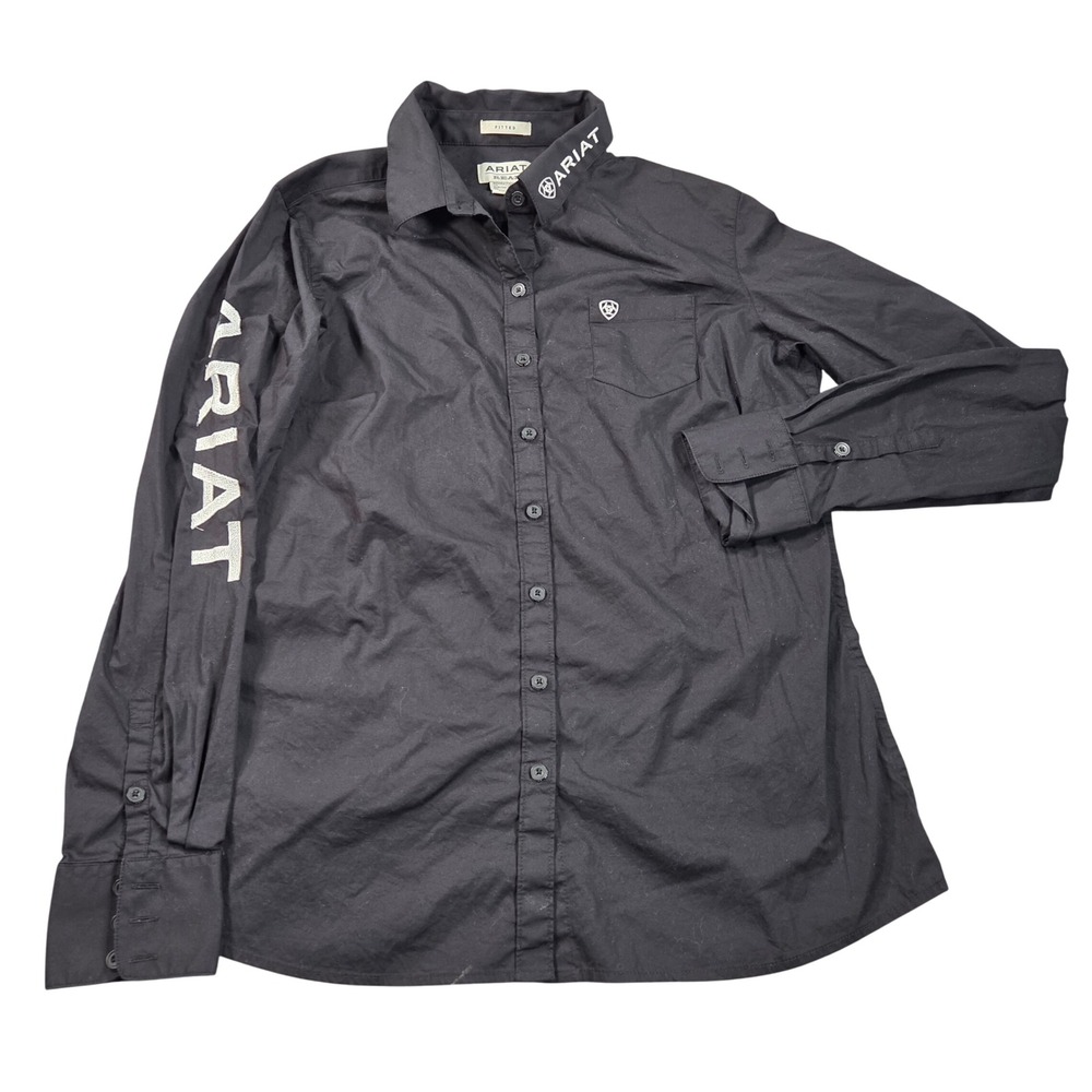 Ariat Real Team Kirby Shirt Womens Large Black Stretch Western Fitted Long Sleev